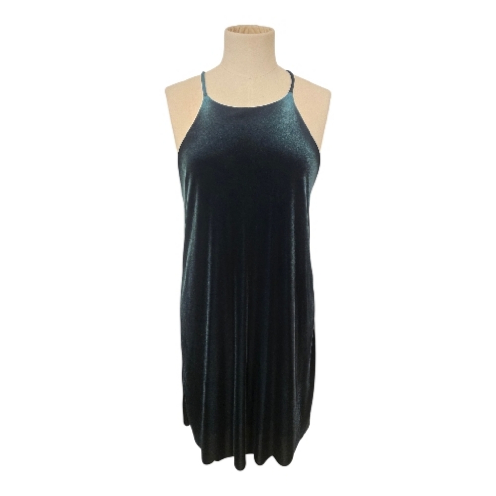 Everly Dark Hunter Emerald Green Velvet Halter Dress Scalloped Cocktail M